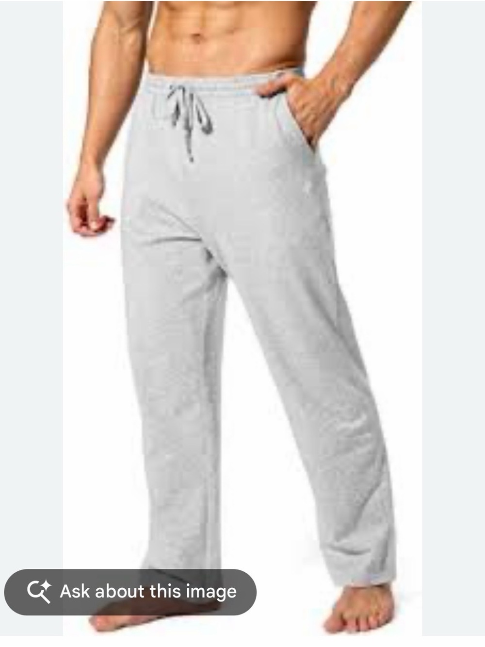 Men's Light Gray Pudolla Drawstring Cotton Yoga/Lounge Pants